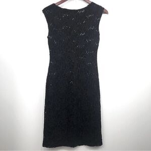 Lauren Ralph Lauren Black Sleeveless Lace and Sparkle Ruched Pencil Dress